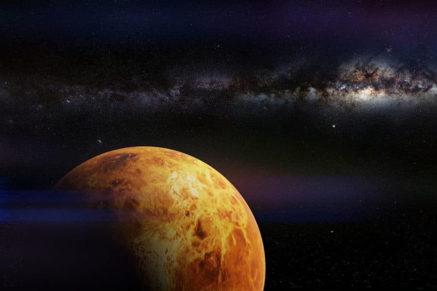 Telescope pointed at the night sky to observe Venus.