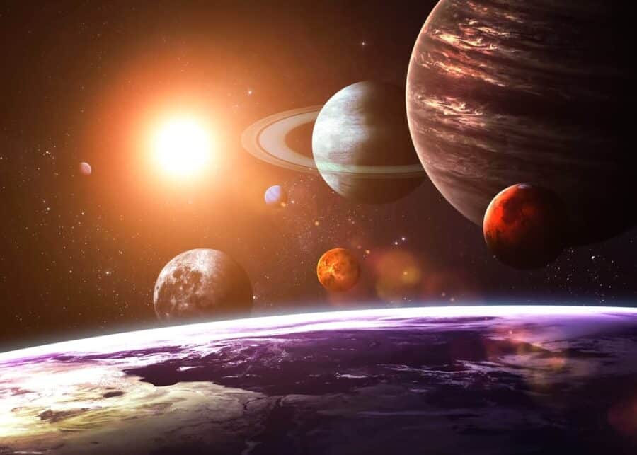 Planets aligned in a row within the solar system.