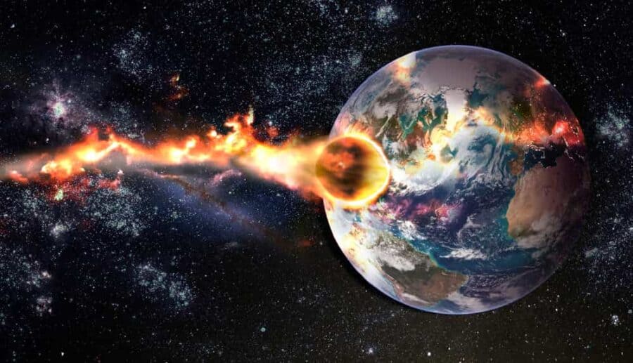 Asteroid nearing Earth in a space simulation.