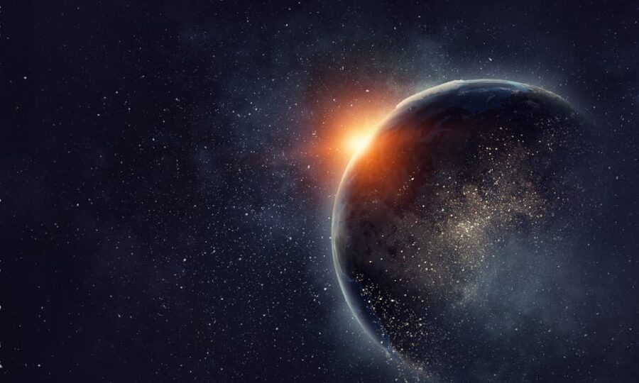 Sunlight illuminating Earth's horizon from space.
